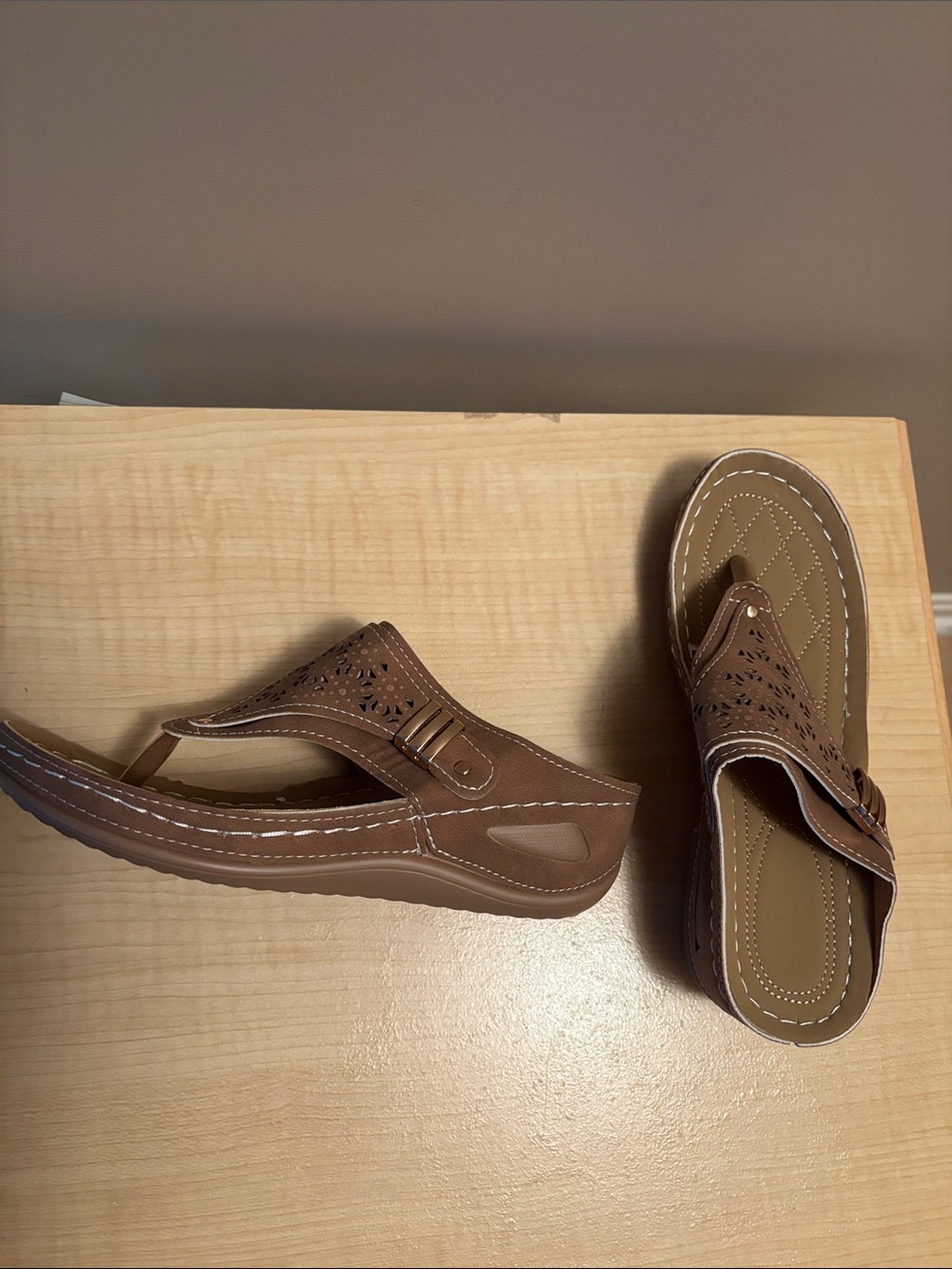 NEW - Women's Tan Wedge Sandals - Casual Comfort